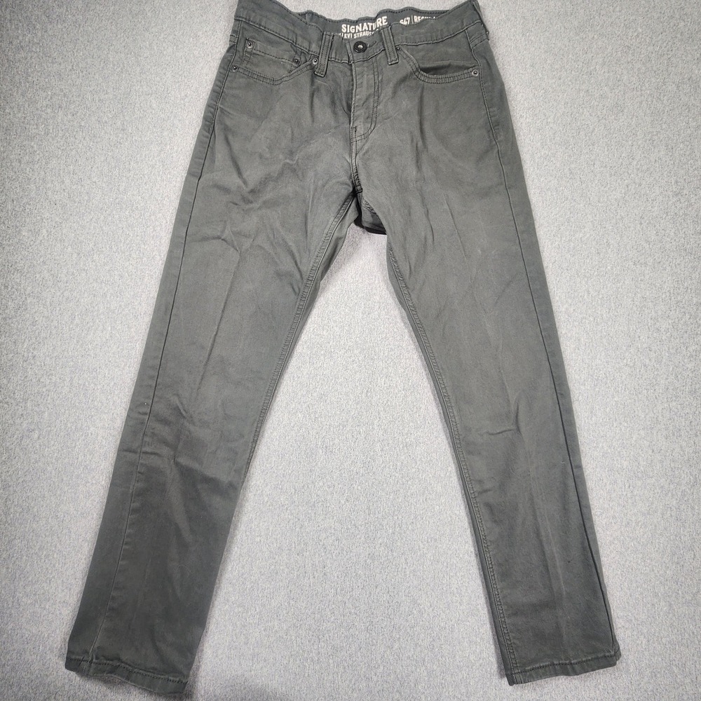 Signature Levi Strauss S47 Regular Taper Mens 29x30 Grey Good Casual Chino Pants